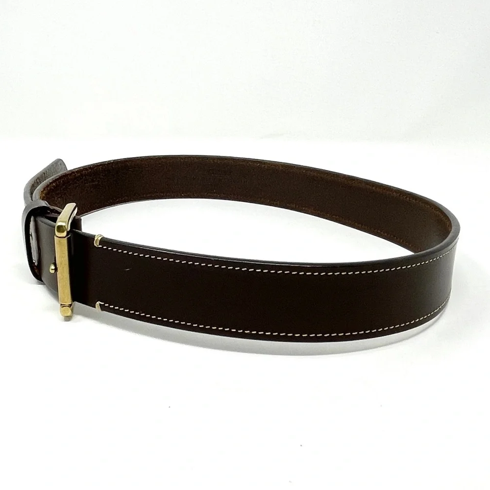 Coach Brown Leather Brass Buckle Classic Dress Fashion Italian Belt Stitching 30 - Picture 3 of 12